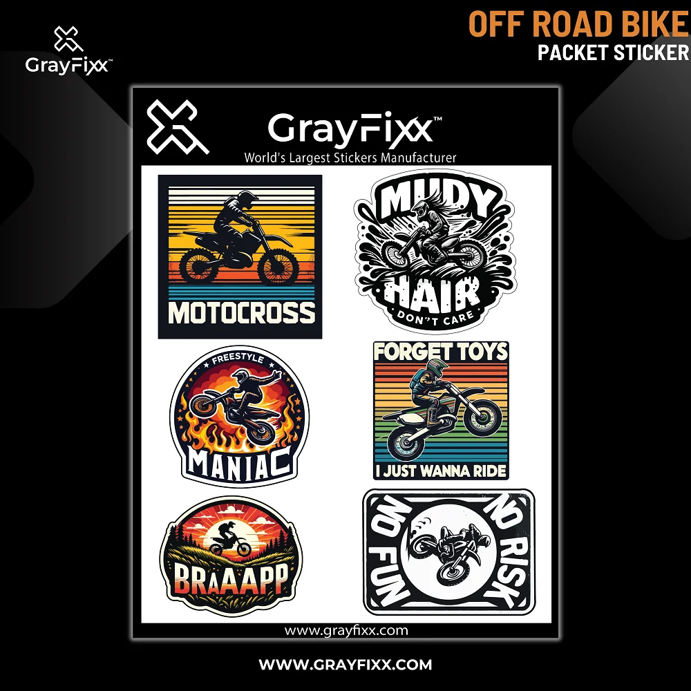 Off Road Bike Packet Sticker | Printed In Premium Gloss Vinyl With FPF(Fade Protection Film), Water Proof, Precut Sticker, Pack Of 1, Size 2.0